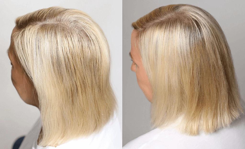 Vorher-, Nachher-Bild bei blondem Haar