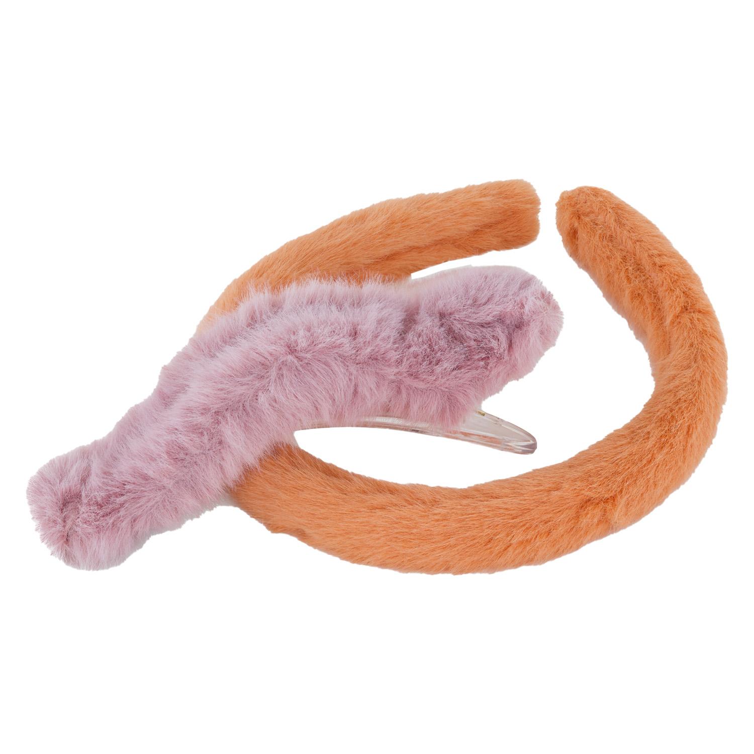 TRISA Hair - Fake Fur Hairband & Hair Clip, orange & purple