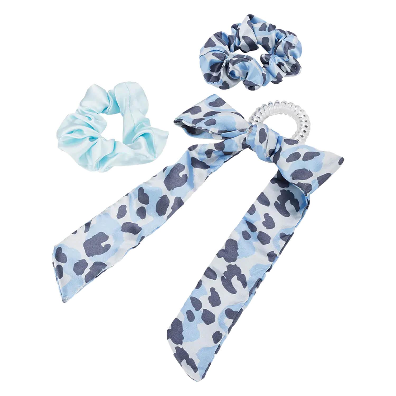 Twisted elastic with ribbon & duo scrunchie, blue