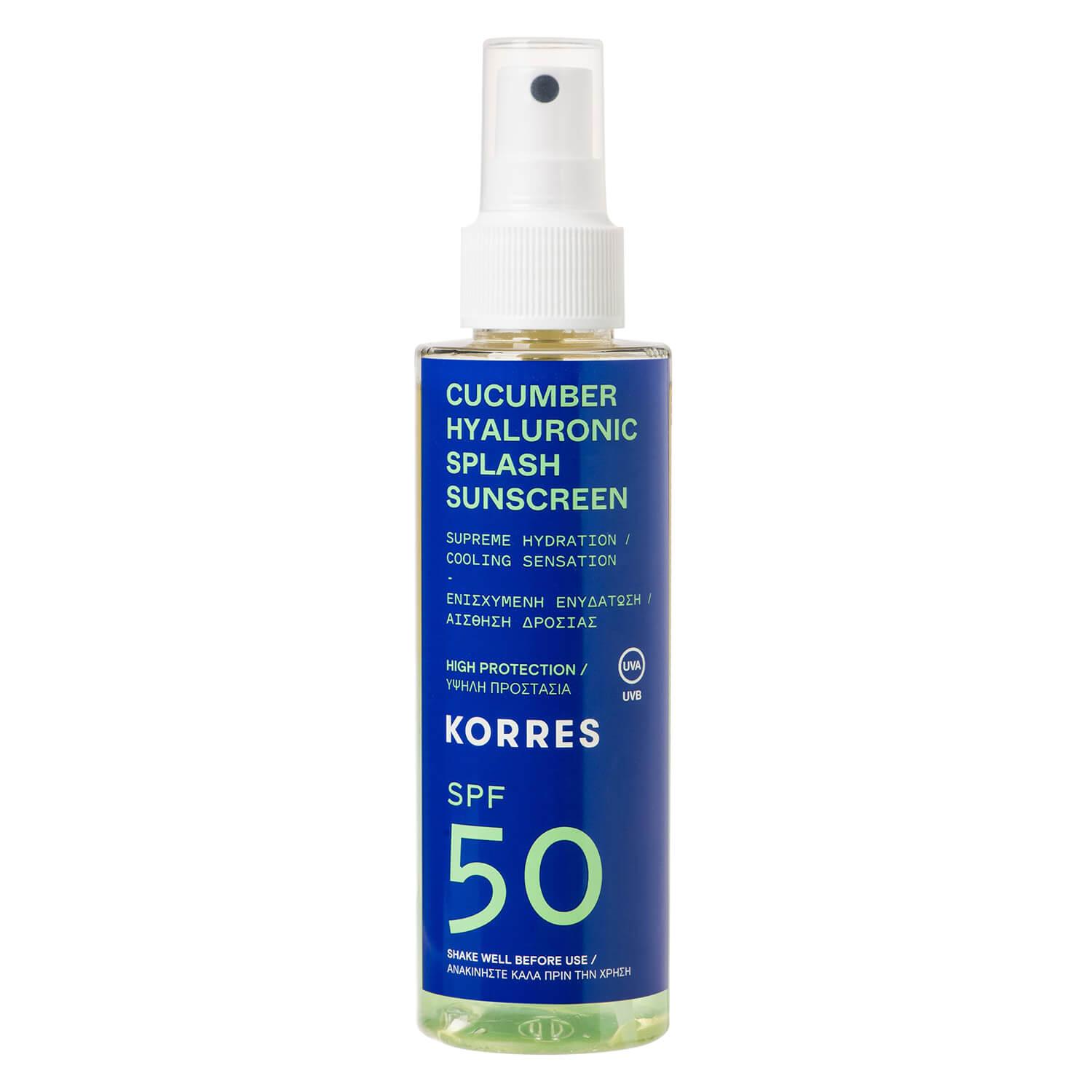 Korres Care - Cucumber Hyaluronic Splash Spray solaire biphasé pour le visage et le corps SPF50