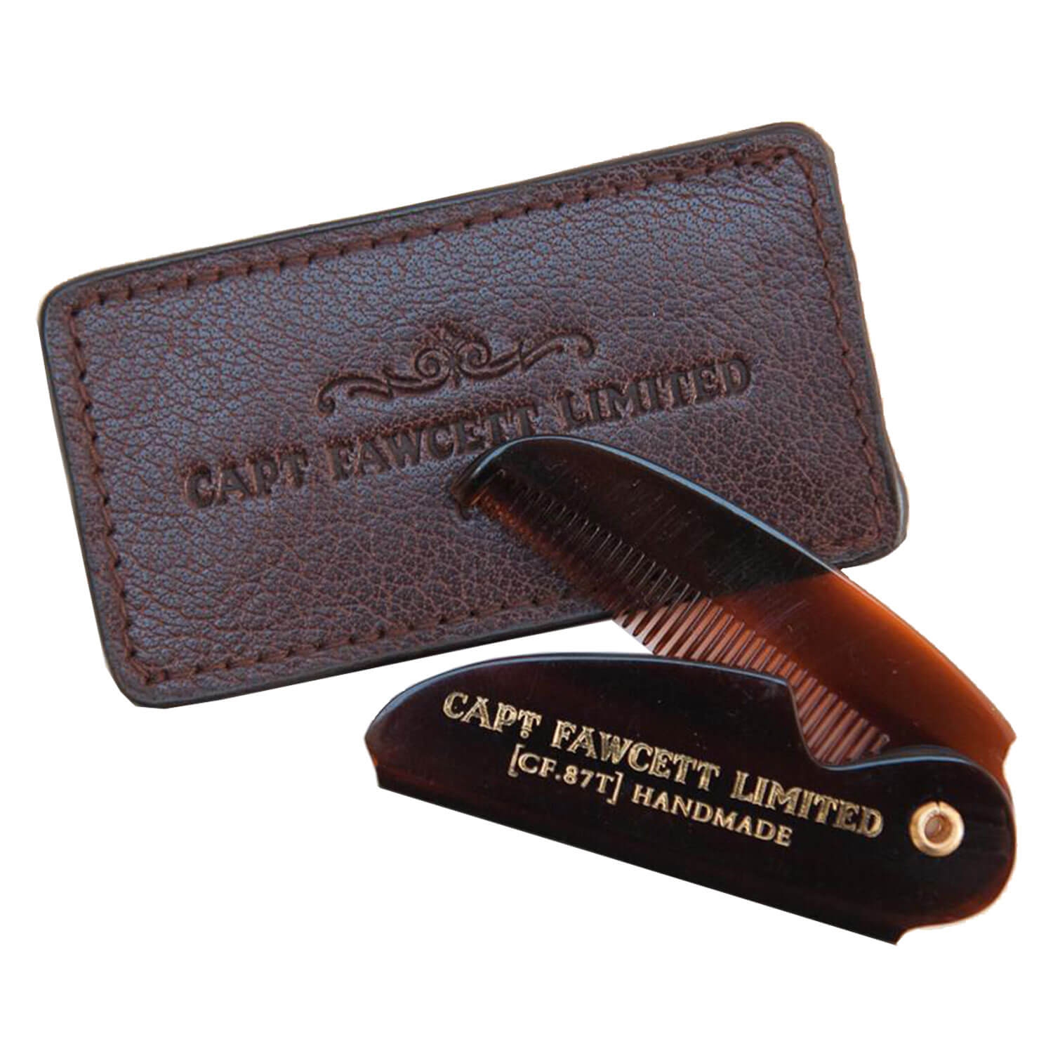 Produktbild von Capt. Fawcett Tools - Folding Pocket Moustache Comb with Leather Case