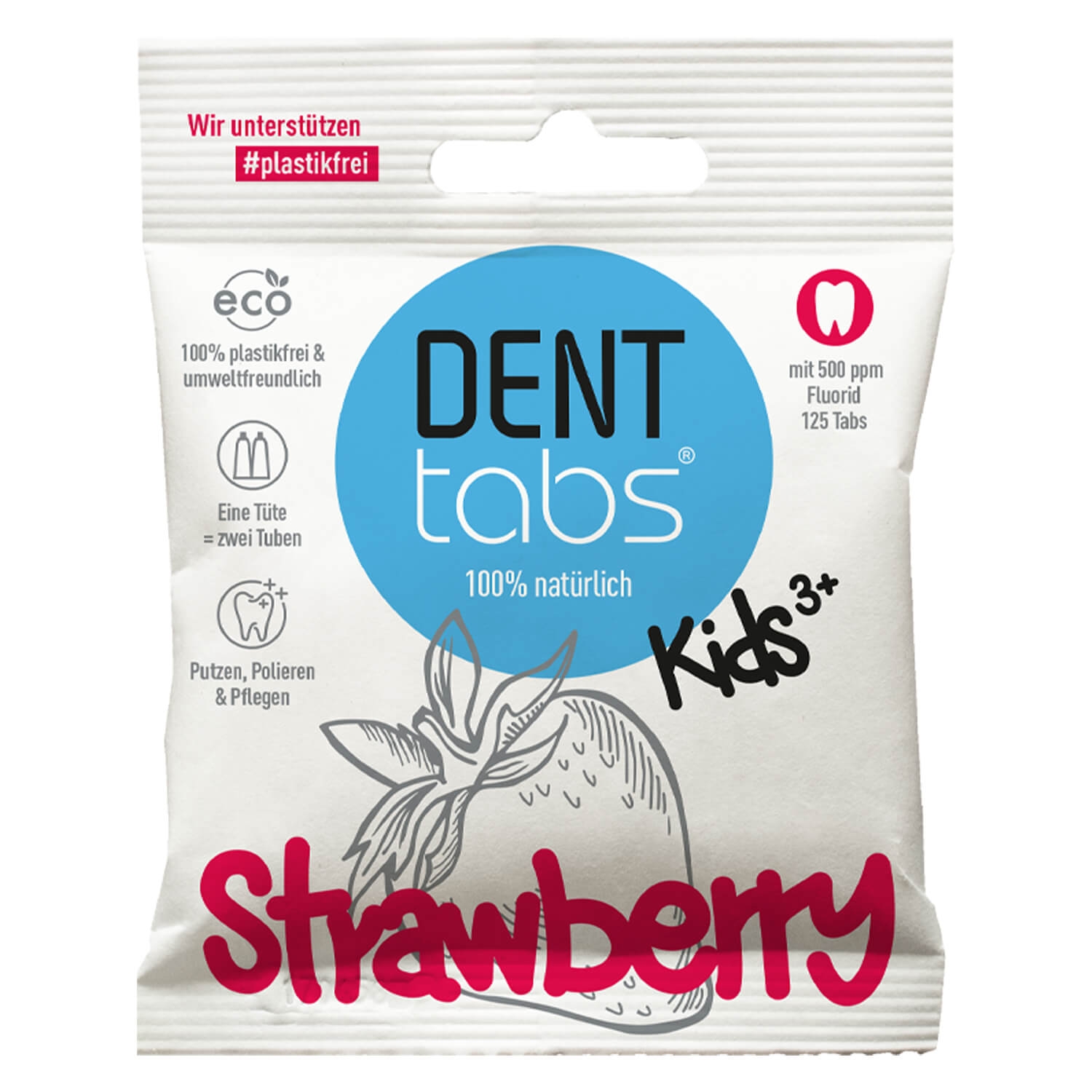 Product image from denttabs. - Zahnputztabletten Strawberry mit Fluorid