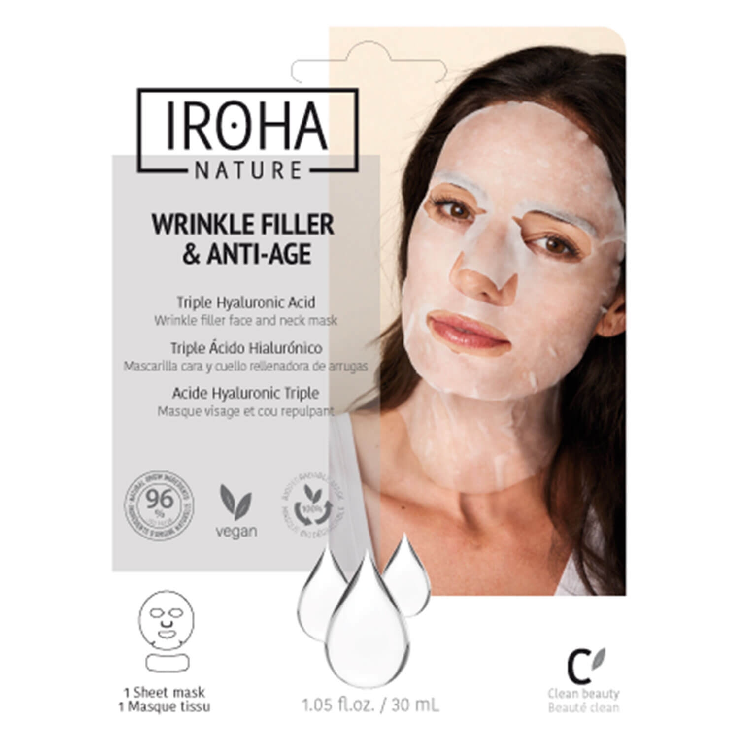 Produktbild von Iroha Nature - Wrinkle Filler & Anti-Age Triple Hyaluronic Acid Face & Neck Mask