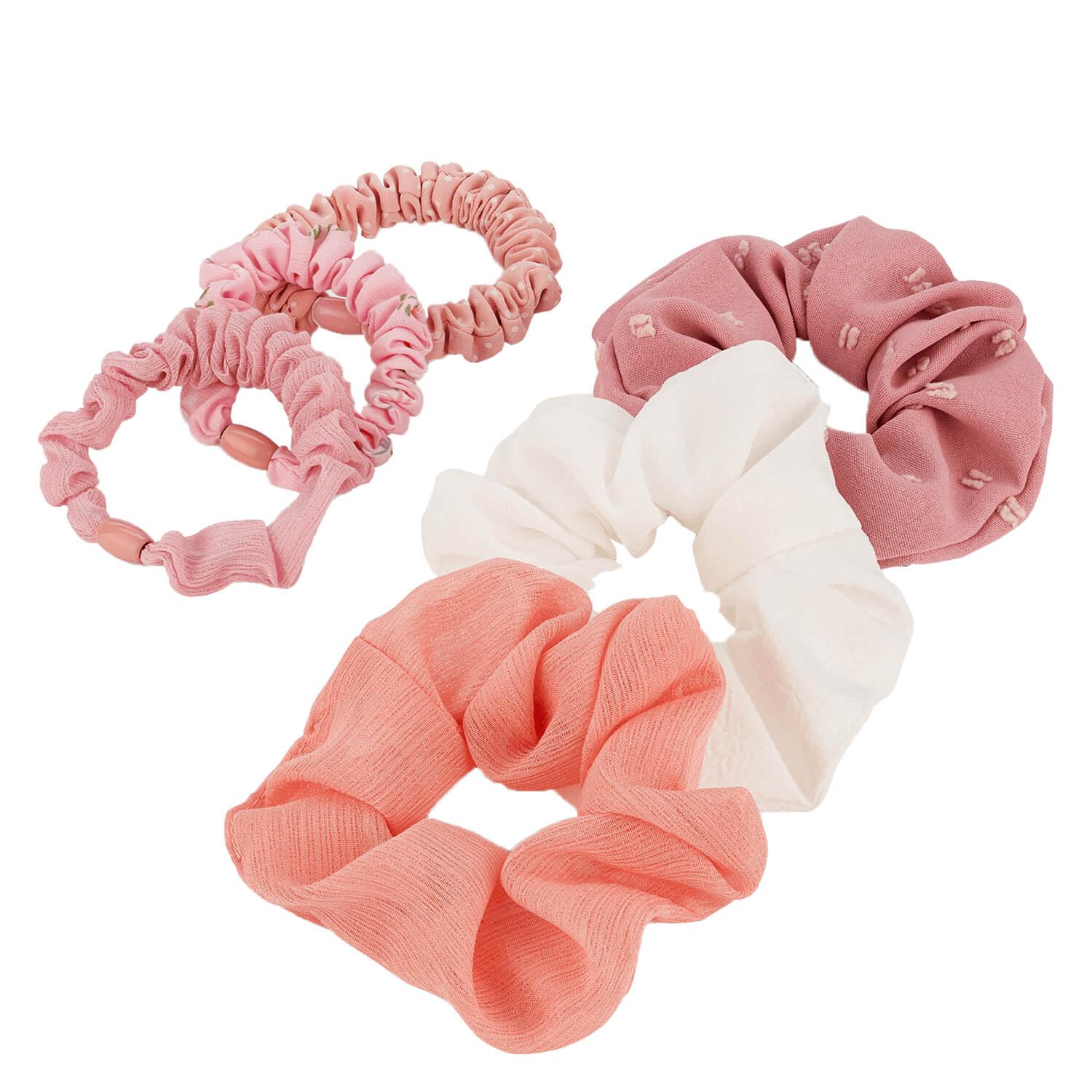 Scrunchie with print, salmon, pink & apricot