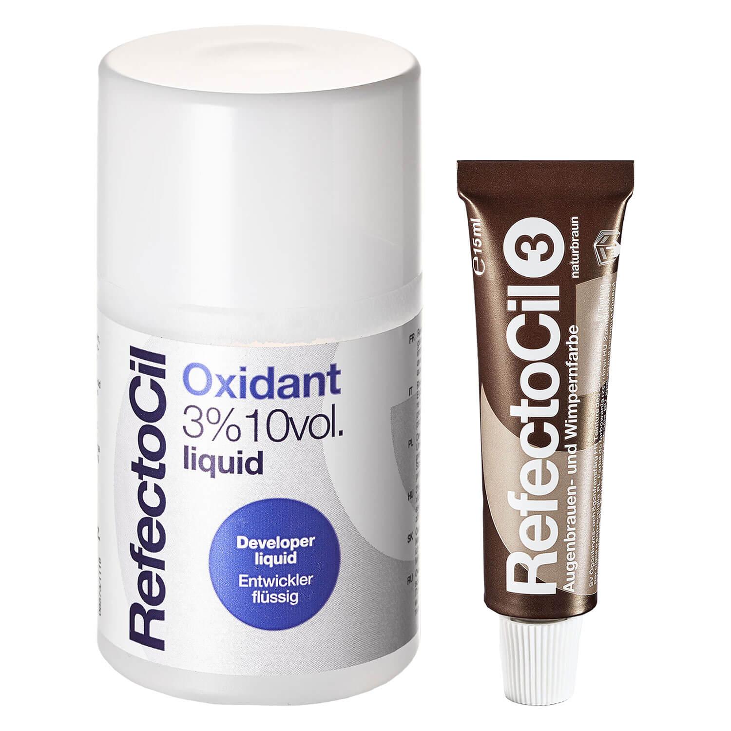 RefectoCil Colors - No.3 Natural Brown Eyelash & Eyebrow Tint + Oxidant 3% Liquid Special
