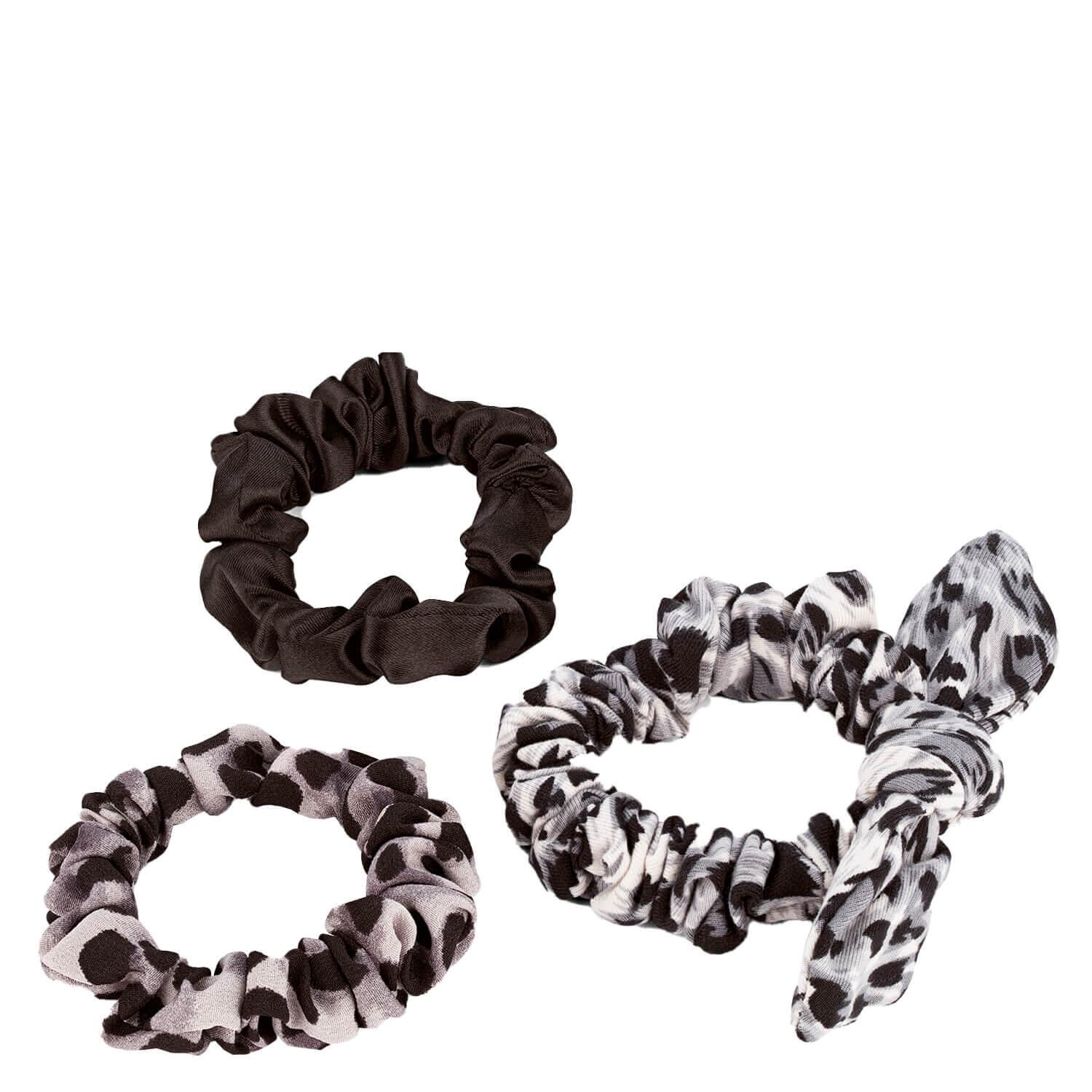 Animalprint Scrunchie mit Schleife, schwarz & grau